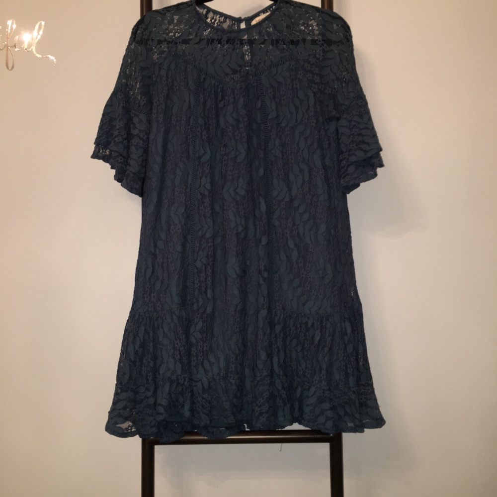 A dark blue lace cocktail dress!